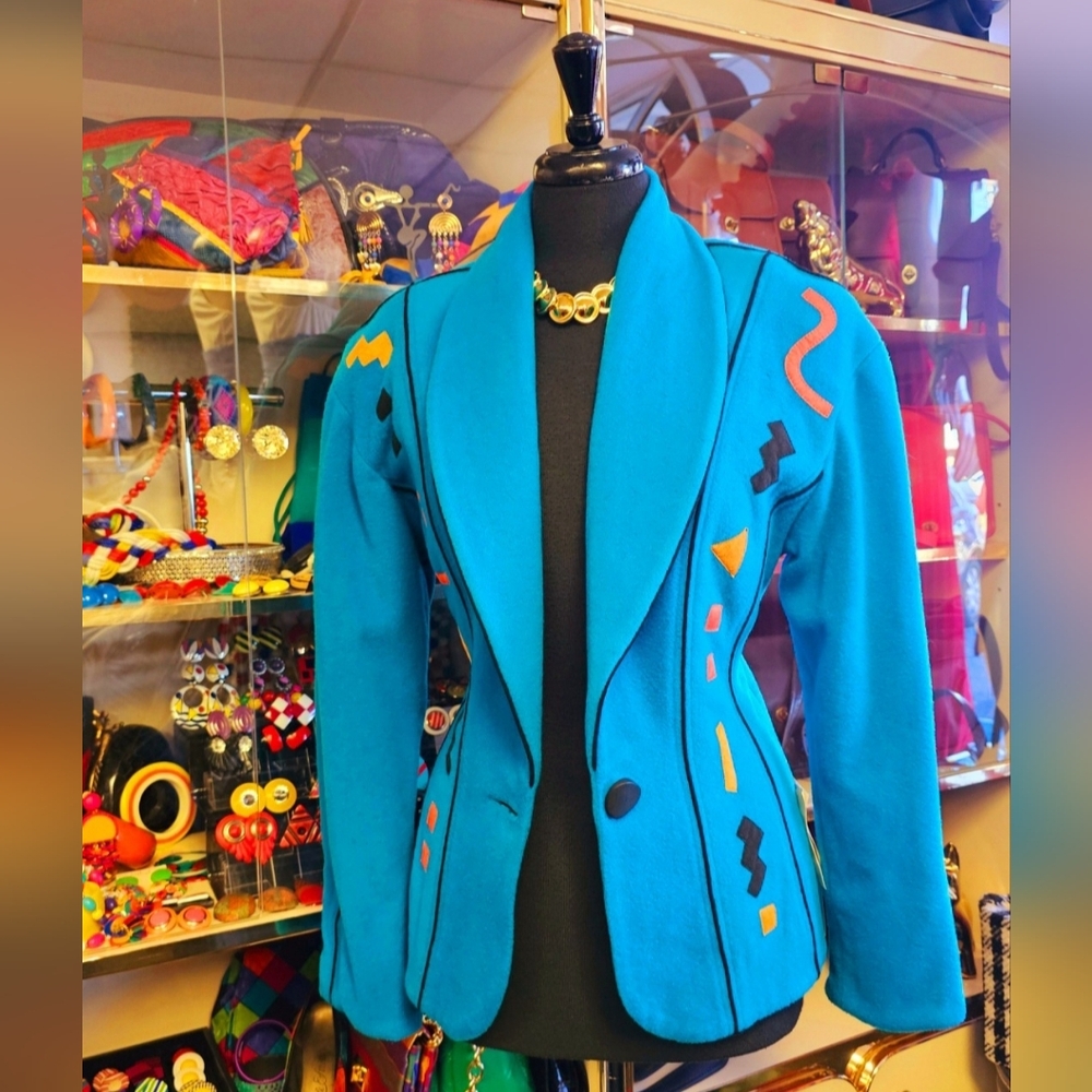 Vintage 80s Stylish Blue Women's Blazer Deadstock